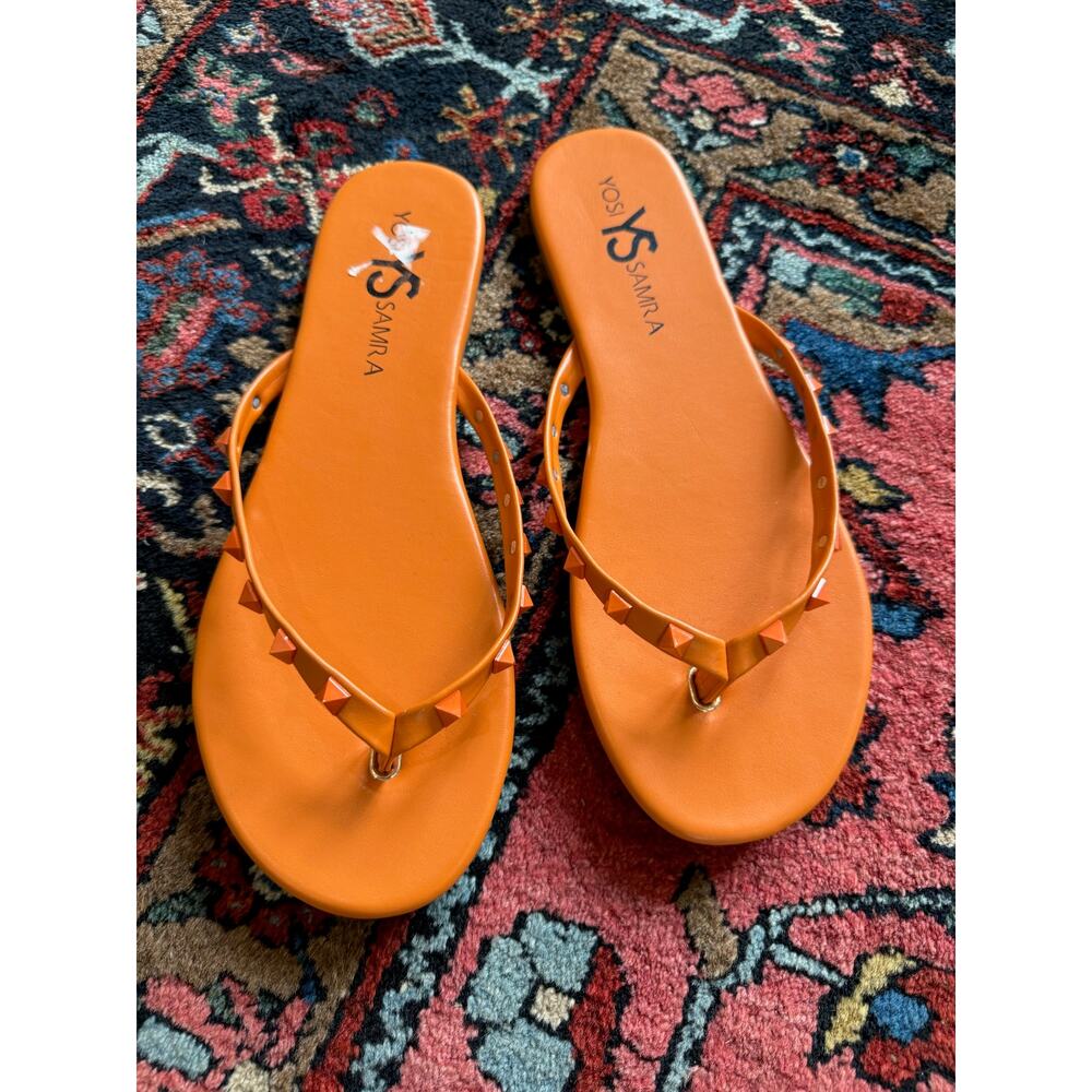 NEW YOSI SAMRA women's 9 shoes Rivington stud flip flop sandals in tangerine